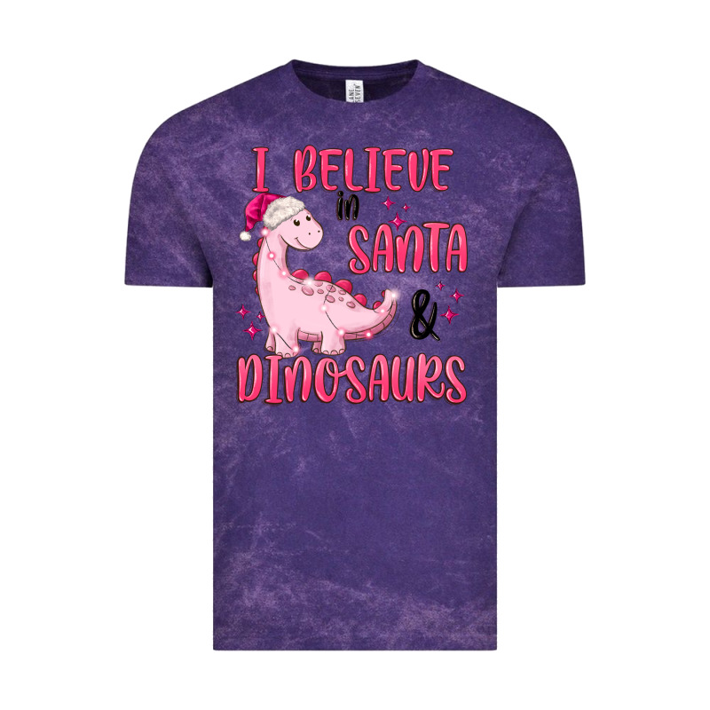 I Believe In Santa & Dinosaurs Pink Vintage Tee by MaliasSmallBusiness | Teevron