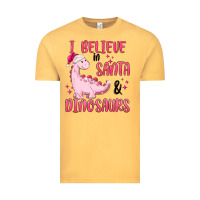 Vintage Mustard i believe in santa & dinosaurs pink Vintage Tee - MaliasSmallBusiness