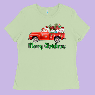 Merry Christmas Truck Gnomes Ladies Tee Designed By Adodesignshop