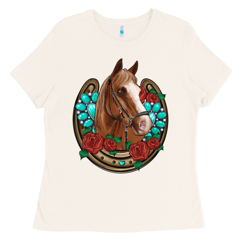 Western Horseshoe Horse Roses Gemstone Ladies Tee by Artiststas | Teevron