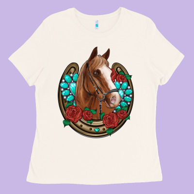 Western Horseshoe Horse Roses Gemstone Ladies Tee Designed By Artiststas