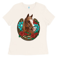 Bone western horseshoe horse roses gemstone Ladies Tee - Artiststas