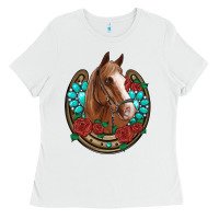 White western horseshoe horse roses gemstone Ladies Tee - Artiststas