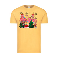 Vintage Mustard christmas flamingos Vintage Tee - MaliasSmallBusiness