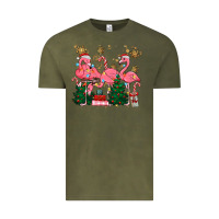Vintage Olive christmas flamingos Vintage Tee - MaliasSmallBusiness