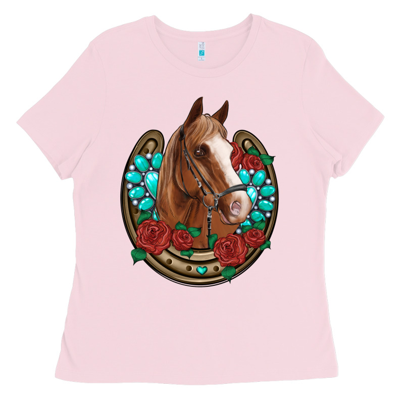 Western Horseshoe Horse Roses Gemstone Ladies Tee by Artiststas | Teevron