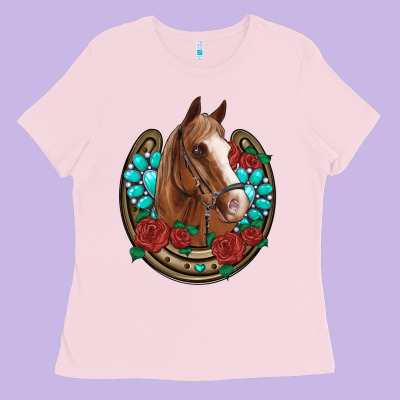 Western Horseshoe Horse Roses Gemstone Ladies Tee Designed By Artiststas