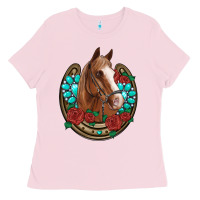 Bubblegum Pink western horseshoe horse roses gemstone Ladies Tee - Artiststas