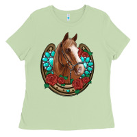 Matcha western horseshoe horse roses gemstone Ladies Tee - Artiststas