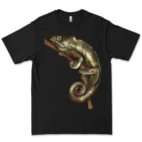 Black Green Chameleon Lizard Illustrations Premium Tee - LillyAllenDesigns