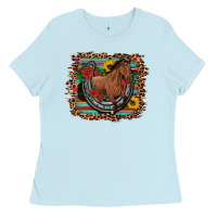 Baby Blue western horse horseshoe roses sunflowers serape leopard Ladies Tee - Artiststas