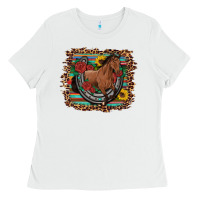 White western horse horseshoe roses sunflowers serape leopard Ladies Tee - Artiststas