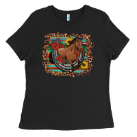 Black western horse horseshoe roses sunflowers serape leopard Ladies Tee - Artiststas
