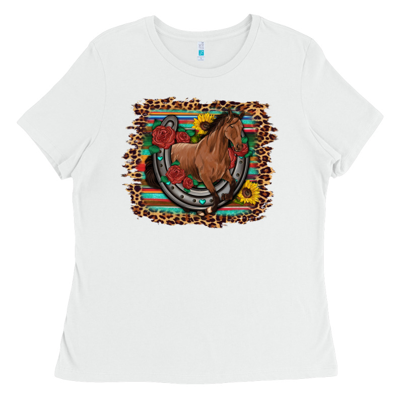Western Horse Horseshoe Roses Sunflowers Serape Leopard Ladies Tee by Artiststas | Teevron