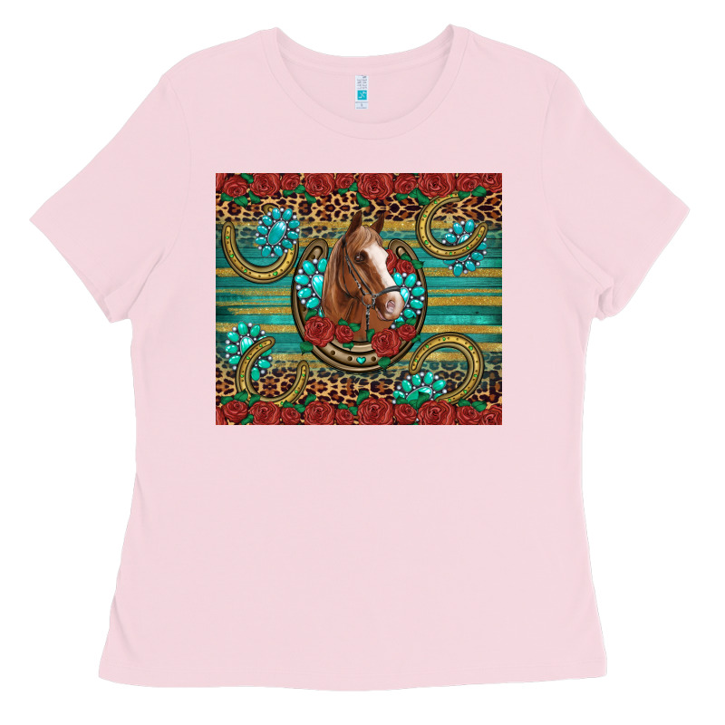 Western Horse Horseshoe Roses Gemstones Glitter Wooden Ladies Tee by Artiststas | Teevron