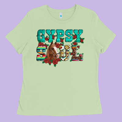 Western Gypsy Soul Horse Roses Serape Aztec Leopard Ladies Tee Designed By Artiststas