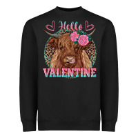 Black hello valentine highland cow Heavyweight Sweatshirt - RanaPortraitStore