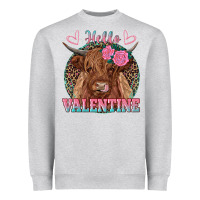 Heather Grey hello valentine highland cow Heavyweight Sweatshirt - RanaPortraitStore