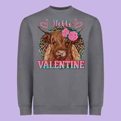 Hello Valentine Highland Cow Heavyweight Sweatshirt Designed By Ranaportraitstore