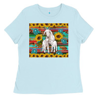 Baby Blue goats mom and baby sunflowers gemstones serape leopard glitter wooden Ladies Tee - Artiststas