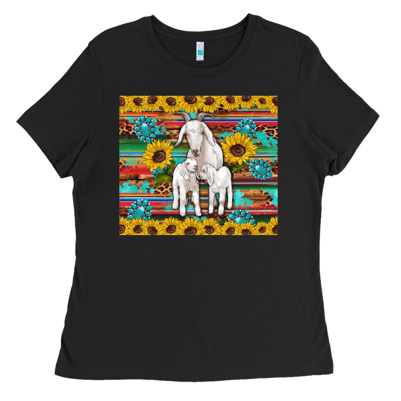 Goats Mom And Baby Sunflowers Gemstones Serape Leopard Glitter Wooden Ladies Tee by Artiststas | Teevron