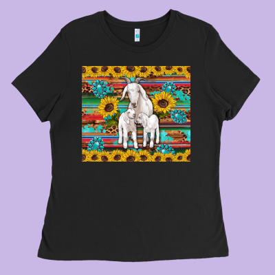 Goats Mom And Baby Sunflowers Gemstones Serape Leopard Glitter Wooden Ladies Tee Designed By Artiststas
