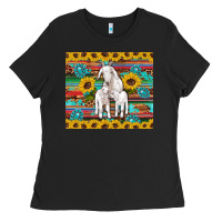 Black goats mom and baby sunflowers gemstones serape leopard glitter wooden Ladies Tee - Artiststas