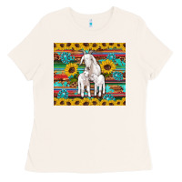 Bone goats mom and baby sunflowers gemstones serape leopard glitter wooden Ladies Tee - Artiststas