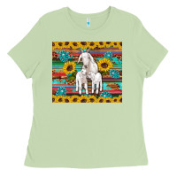 Matcha goats mom and baby sunflowers gemstones serape leopard glitter wooden Ladies Tee - Artiststas