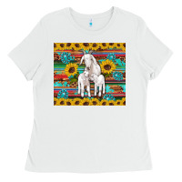 White goats mom and baby sunflowers gemstones serape leopard glitter wooden Ladies Tee - Artiststas