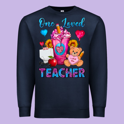 One Loved Teacher Valentines Day Cold Drink Frappe Premium Sweatshirt Designed By Fadigitalartstudio