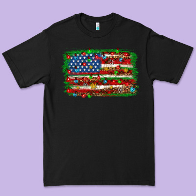 Christmas American Flag Premium Tee Designed By Nancycooperartshop