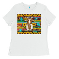 White goat sunflowers gemstones serape leopard glitter Ladies Tee - Artiststas