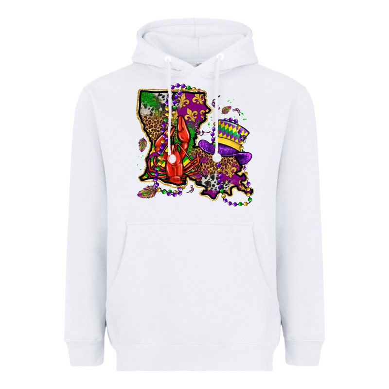 Mardi Gras Louisiana Map Heavyweight Hoodie by OliviaCreatesArt | Teevron