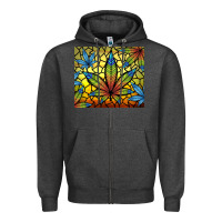 Charcoal Heather stained glass weed Zipper Hoodie - TumblerDesignByShophia