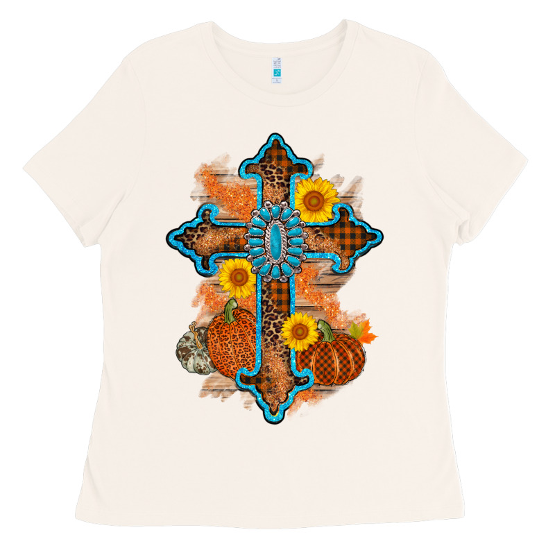 Thanksgiving Cross Pumpkin Sunflower Ladies Tee by AdoDesignShop | Teevron