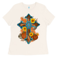 Bone thanksgiving cross pumpkin sunflower Ladies Tee - AdoDesignShop