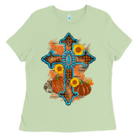 Matcha thanksgiving cross pumpkin sunflower Ladies Tee - AdoDesignShop