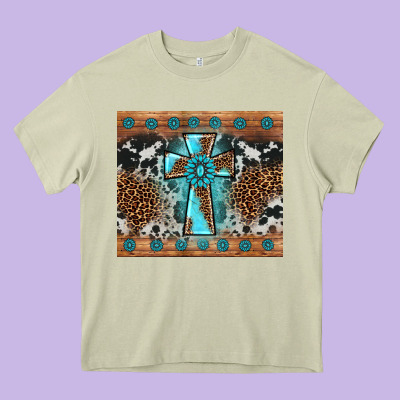 Gemstone Leopard Cross Heavy Core Tee Designed By Adodesignshop