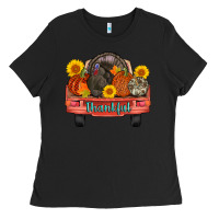 Black thankful turkey truck Ladies Tee - AdoDesignShop