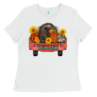 White thankful turkey truck Ladies Tee - AdoDesignShop