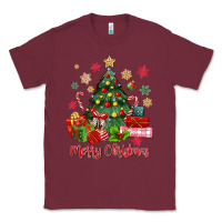 Burgundy merry christmas tree with gift box Classic Tee - MaliasSmallBusiness