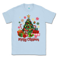 Dusty Blue merry christmas tree with gift box Classic Tee - MaliasSmallBusiness