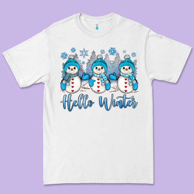 Snowman Hello Winter Premium Tee Designed By Jahusdesignshop