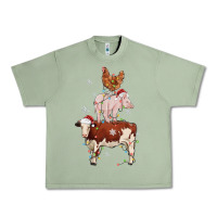 Oil Green Merry Christmas Farm Animals Urban Heavy Tee - MaliasSmallBusiness
