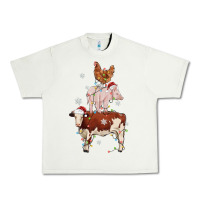Pistachio Merry Christmas Farm Animals Urban Heavy Tee - MaliasSmallBusiness