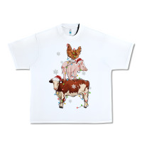 White Merry Christmas Farm Animals Urban Heavy Tee - MaliasSmallBusiness