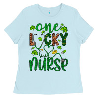 Baby Blue Leopard Glitter One Lucky Nurse Ladies Tee - Artiststas