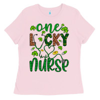 Bubblegum Pink Leopard Glitter One Lucky Nurse Ladies Tee - Artiststas