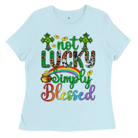 Baby Blue Western St. Patrick's Day Cross Not Lucky Simply Blessed Ladies Tee - Artiststas